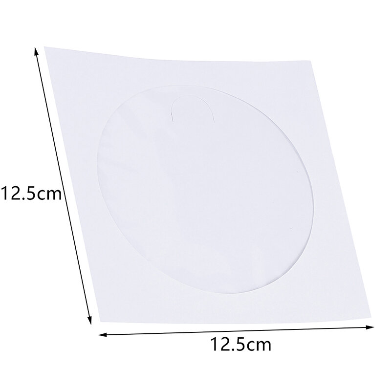봉투 보관 투명 창 케이스 플랩 흰색 접이식 종이 가방, CD DVD 디스크 종이 슬리브, 10 개, 50 개, 12.5cm