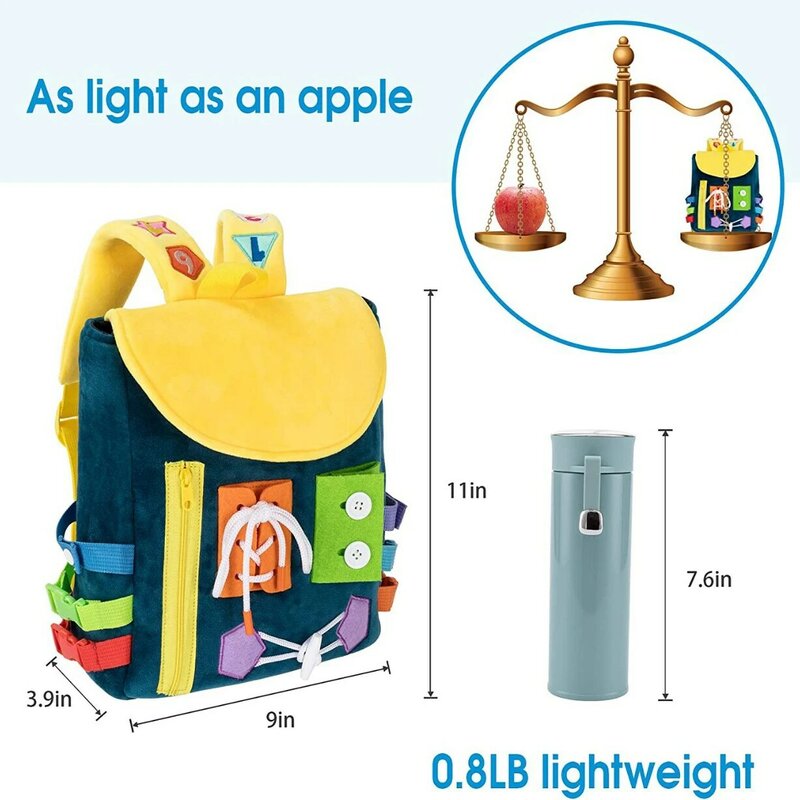 Criança personalizada Sensory Activity Bag, Baby Busy Boards Backpack, Travel Toy, Habilidades sensoriais