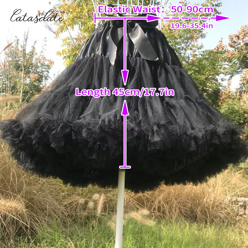 Catasdate Colorful Petticoat Women Elastic Puffy Tutu Skirt for Ballet Dress Fluffy Underskirt for Party with Tiered Layers