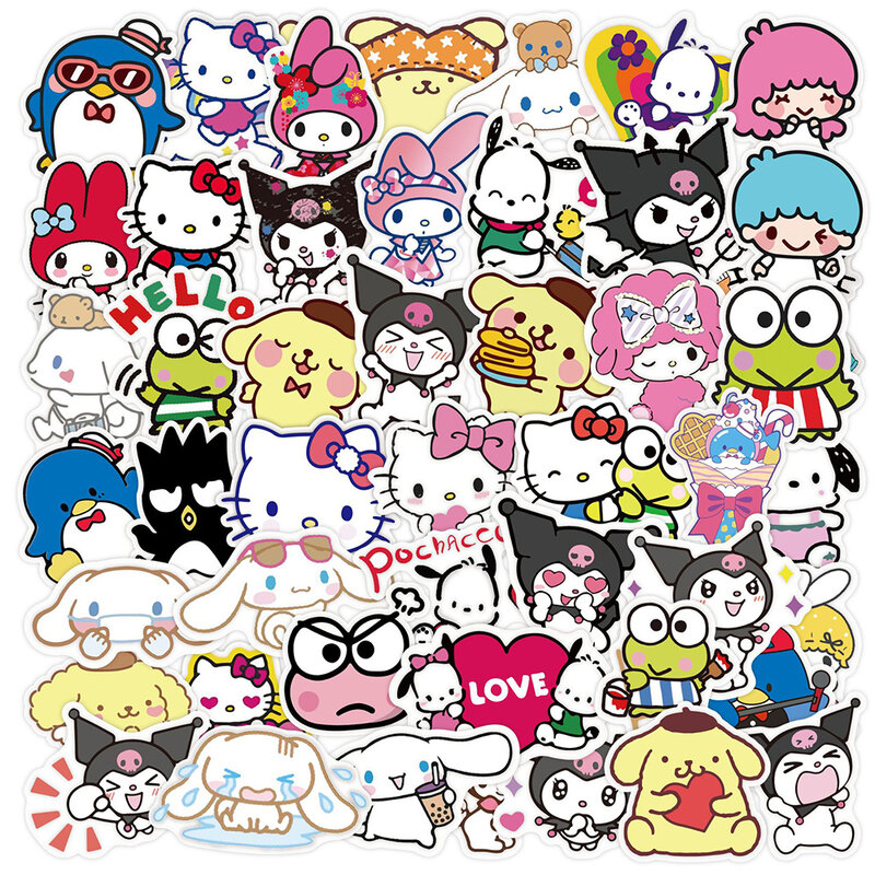 Mélange d'autocollants Hello Kitty My Melody Kuromi Graffiti, autocollants de dessin animé mignon, décoration pour ordinateur portable, album pour téléphone, 10 pièces, 30 pièces, 50 pièces