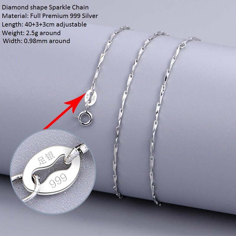 Регулируемая цепочка для шеи из серебра 999 пробы, в форме бриллианта