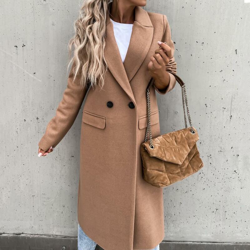 Abrigo largo de manga larga con botones para mujer, abrigo elegante que combina con todo, solapa de invierno