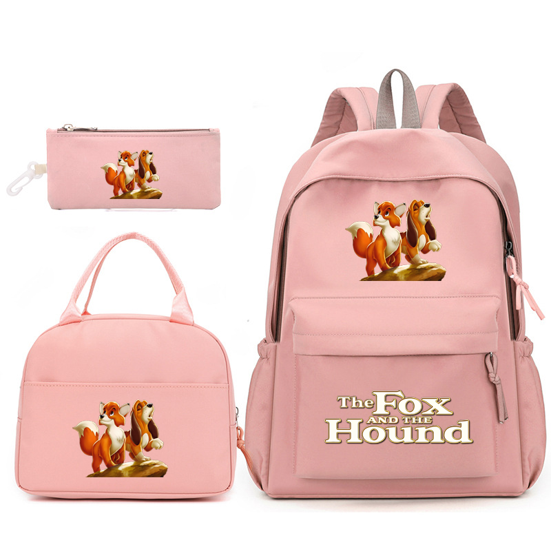 Disney Fox and Hound tas ransel isi 3 buah/set, tas makan siang dengan tas sekolah pelajar remaja, set perjalanan kasual nyaman
