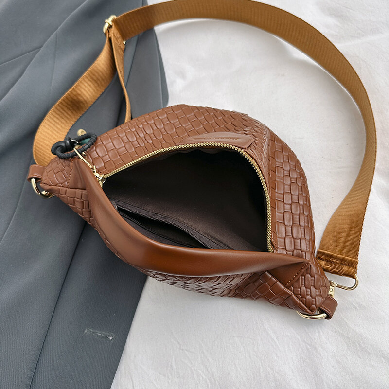 Black Plaid Waist Bag For Women Pu Leather Fanny Pack Designer Handbag Versatile Travel Crossbody Chest Bag Banana Hip Purse