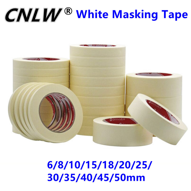 20M Masking Tape White 6mm-50mm Color Single Side Tape Adhesive Crepe Paper for Oil Painting Sketch Drawing Supplies Car Paintin