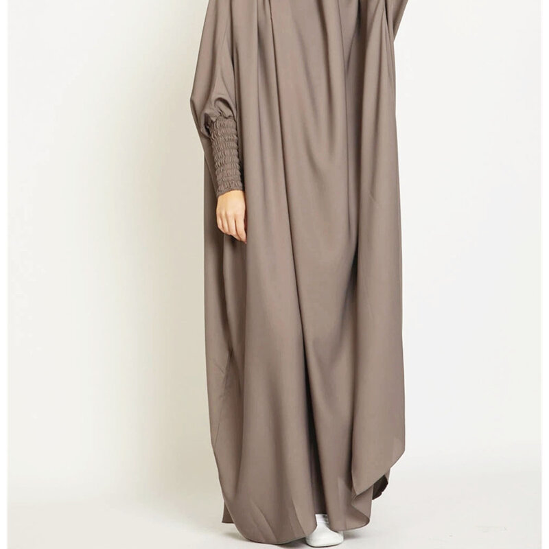 Frauen Muslim 2 Set einfarbig plus Langarm Thobe One-Size-Longue tte insgesamt Abaya Thobe mit Hoodie Hijab