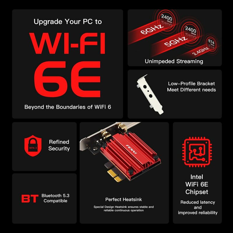 WiFi6E Intel AX210 Bluetooth 5.3 Triple Bande 2.4G/5GHz/6GHz WiFi Carte 802.11AX AX200 PCI Express Sans Fil Réseau Adaptateur PC