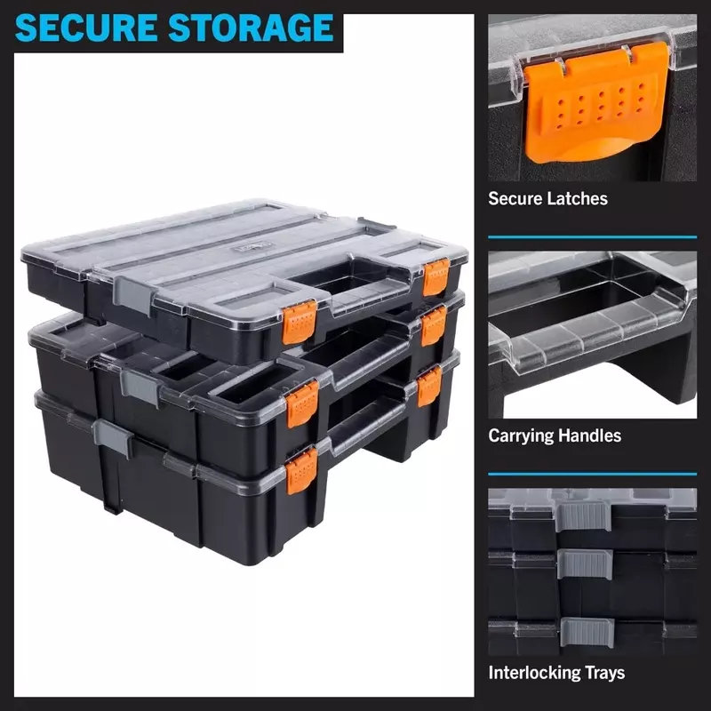 Organizador de caja de herramientas 3 en 1, organizador de piezas portátil, 52 compartimentos personalizables