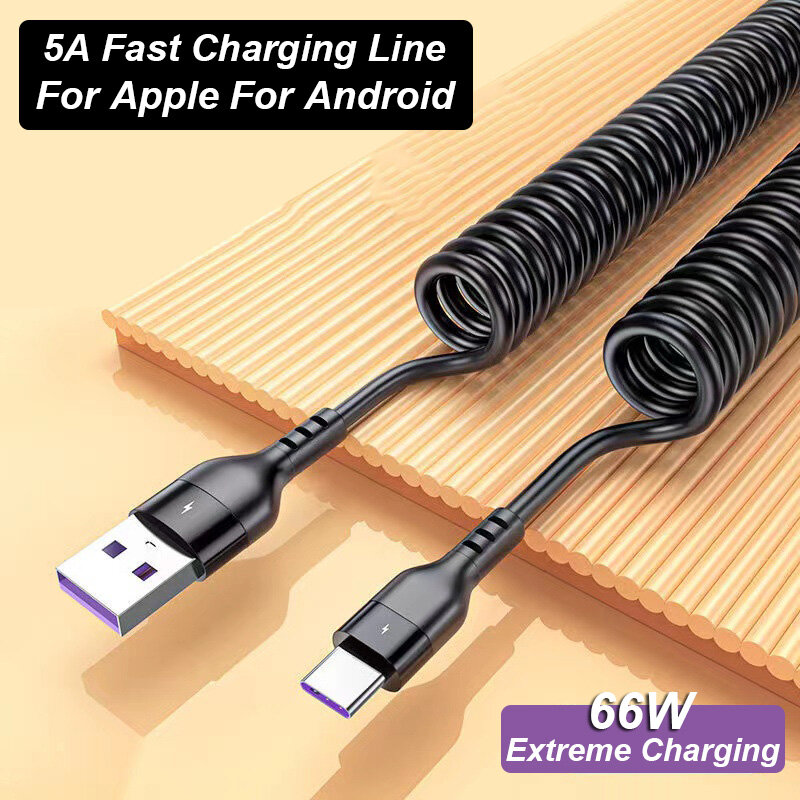 Cable de datos de Metal para coche, Cargador rápido telescópico USB de 1 metro para Apple iPhone X XS Max XR 8 7 6 Plus