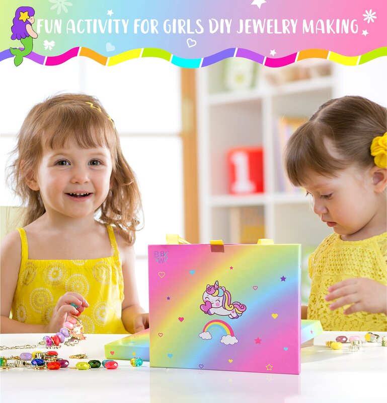 Zestaw do robienia bransoletek z zawieszkami jednorożca - zestaw biżuterii DIY dla dziewczynek w wieku 6-8 lat