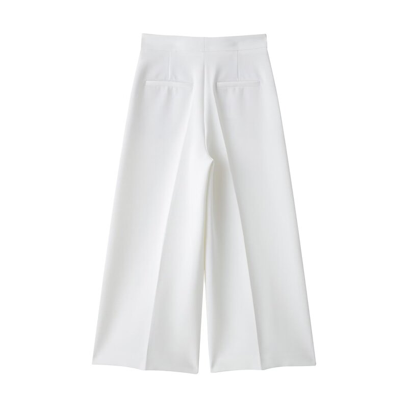 Terno feminino de cintura alta de perna larga, blusa de colete de botão, palhaço de lazer, terno de 2 peças, nova moda, 2024