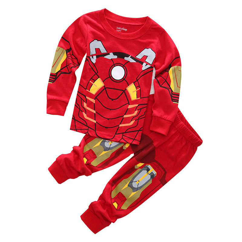 Piyama Spiderman Iron Man anak-anak, Set baju tidur Koleksi pahlawan kartun lengan panjang untuk anak laki-laki dan perempuan 2-7t