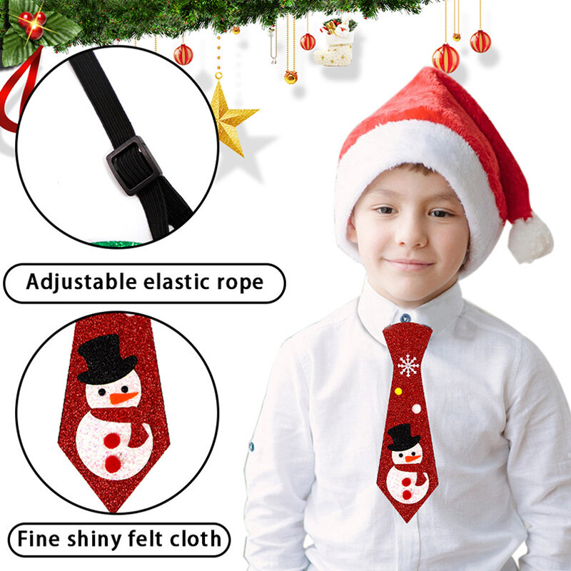 Corbata creativa de Navidad para niños, decoración de Feliz Navidad para el hogar, adornos de lentejuelas, vestido de rendimiento para adultos, Feliz Año Nuevo