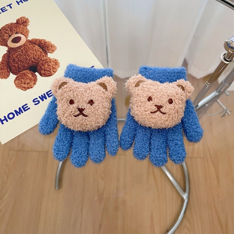 Korean Cartoon Bear Baby Gloves Winter Thicken Fleece Thermal Baby Boys Girls Mittens for 1-3Y Toddler Baby Full Finger Gloves