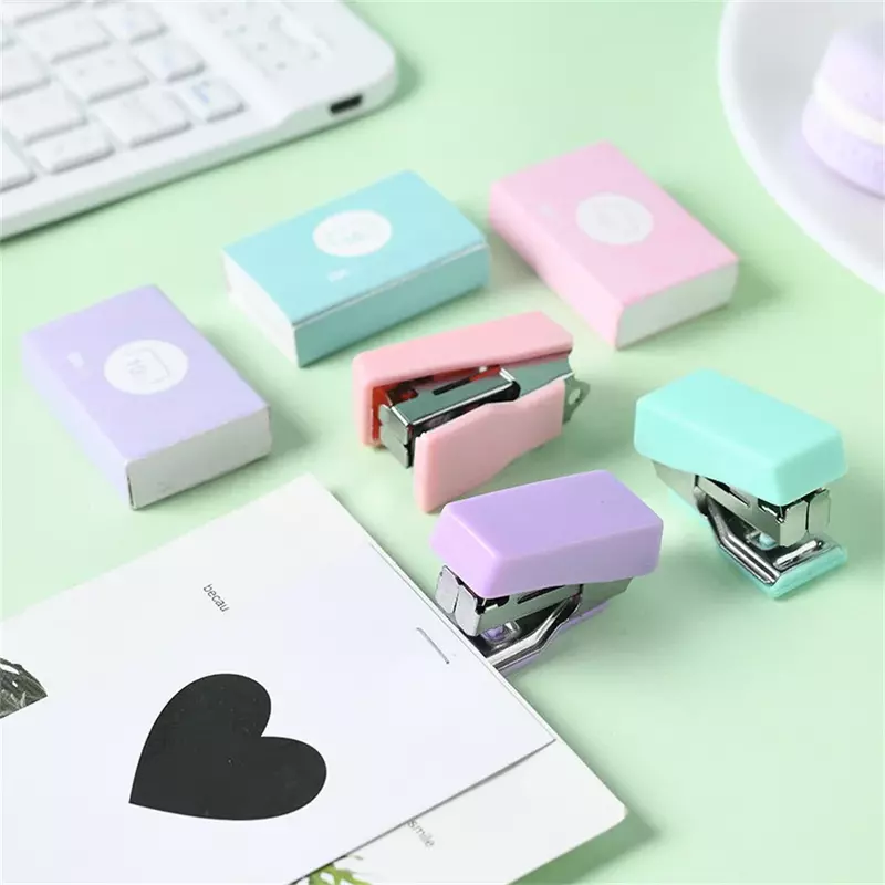 Mini Stapler for Paper File Metal Stapler Set with 500pcs 10# Staples Cute Stationerys Kits School Office Binding Supplies