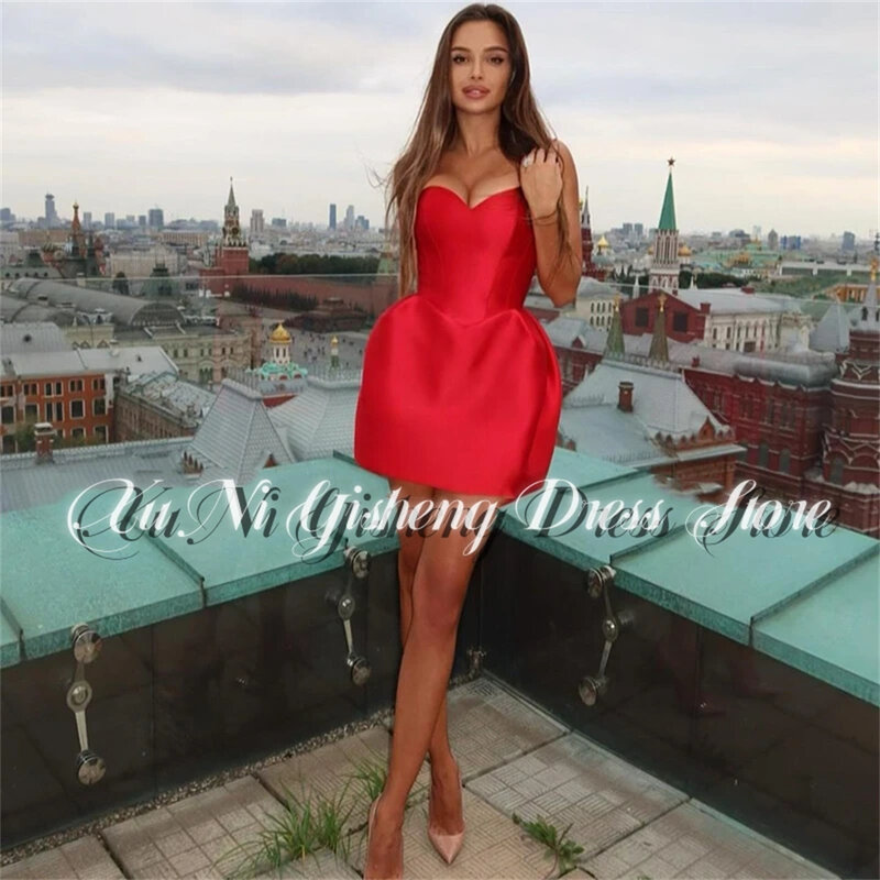 Czerwona sukienka koktajlowa bez ramiączek sukienka na powrót do domu sukienka na studniówkę krótka Mini-linia satynowa specjalna sukienka wieczorowa 2024