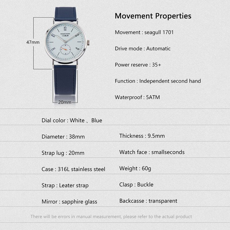 SEESTERN jam tangan mekanis otomatis pria, arloji sederhana ST1701 gerakan kristal safir Ultra tipis 382