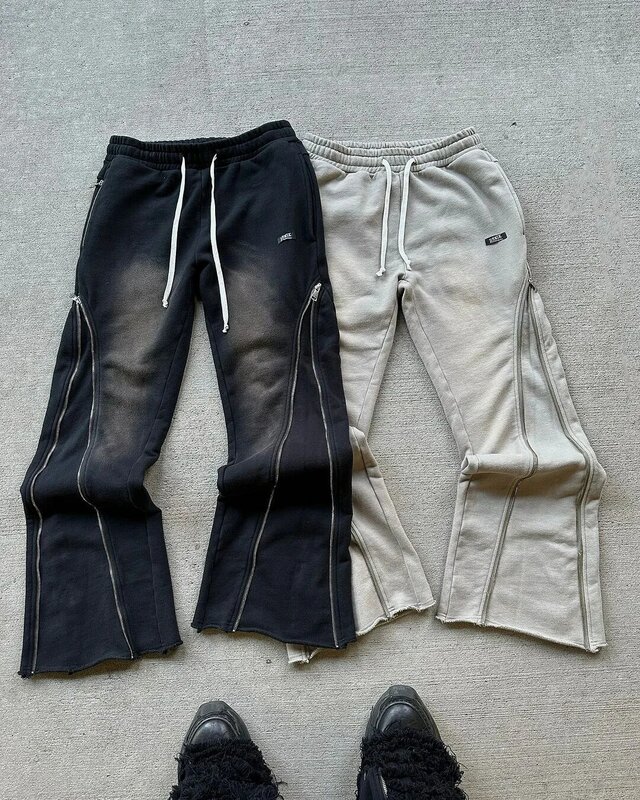 Y2K Streetwear workowate spodnie Retro z zamkiem błyskawicznym spodnie dresowe męskie Harajuku Hip Hop Casual główna ulica spodnie do joggingu nowość
