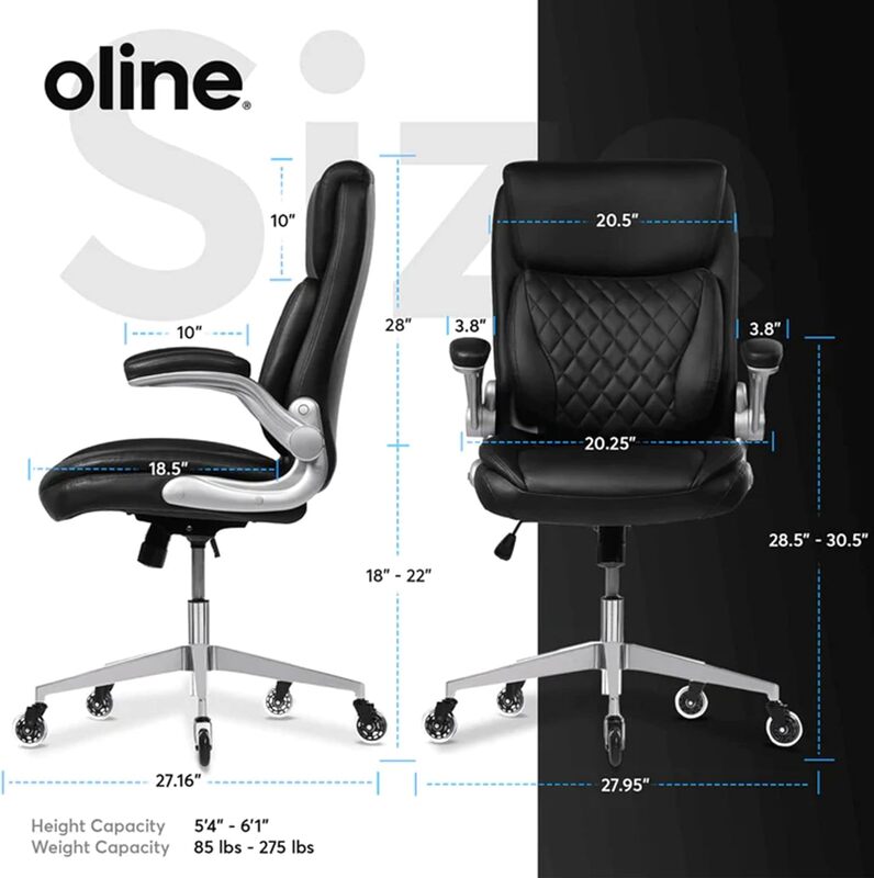Oline ErgoAce Kursi Kantor Eksekutif ergonomis, kursi komputer Gaming kulit PU dengan sandaran tangan dapat disesuaikan,