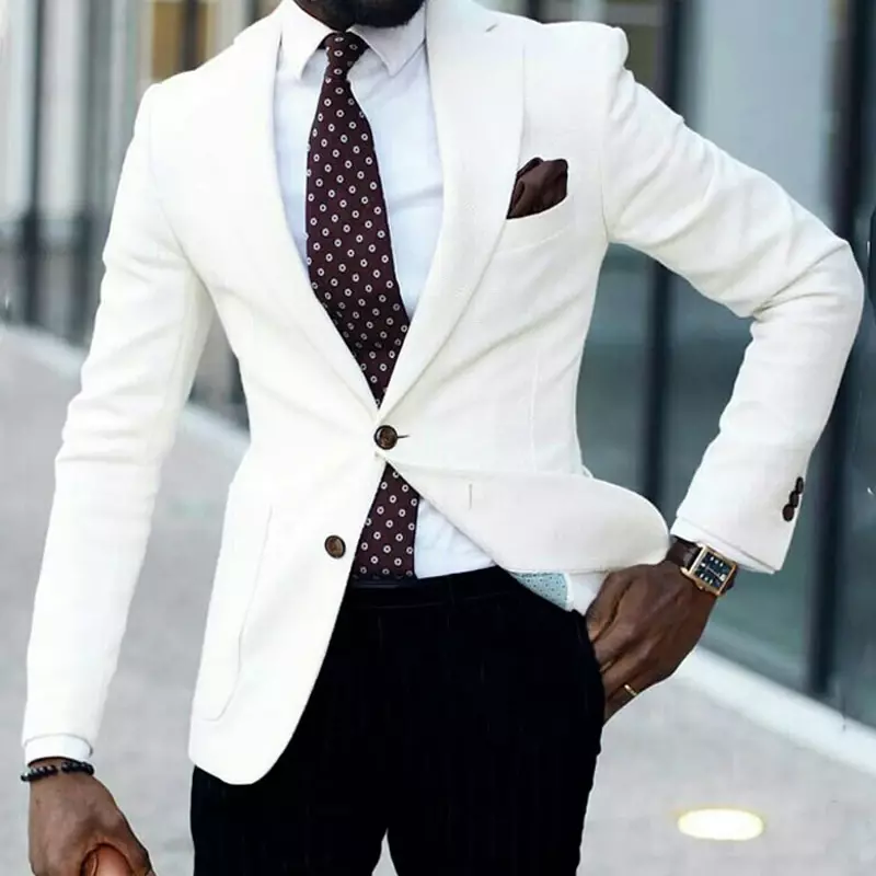 White Business Groom Tuxedos For Wedding Slim Fit Men Suit Male Fashion Blazers Bridegroom Wear 2 Piece Coat With Pants