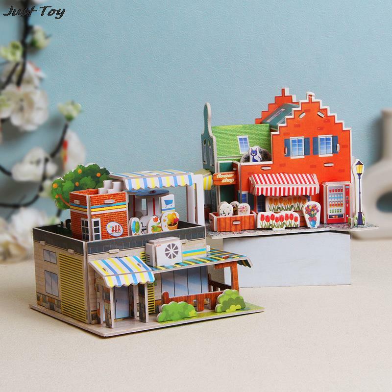 Modèle de construction de maison de dessin animé pour enfants, puzzle stéréo, jouets faits à la main, décorations de bureau bricolage