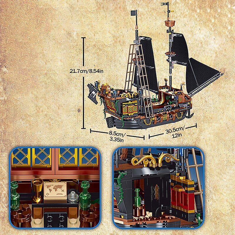 Blok bangunan kapal bajak laut Model MOC kapal badai berlayar kit bata Dekorasi Desktop Kreatif mainan edukasi anak-anak DIY