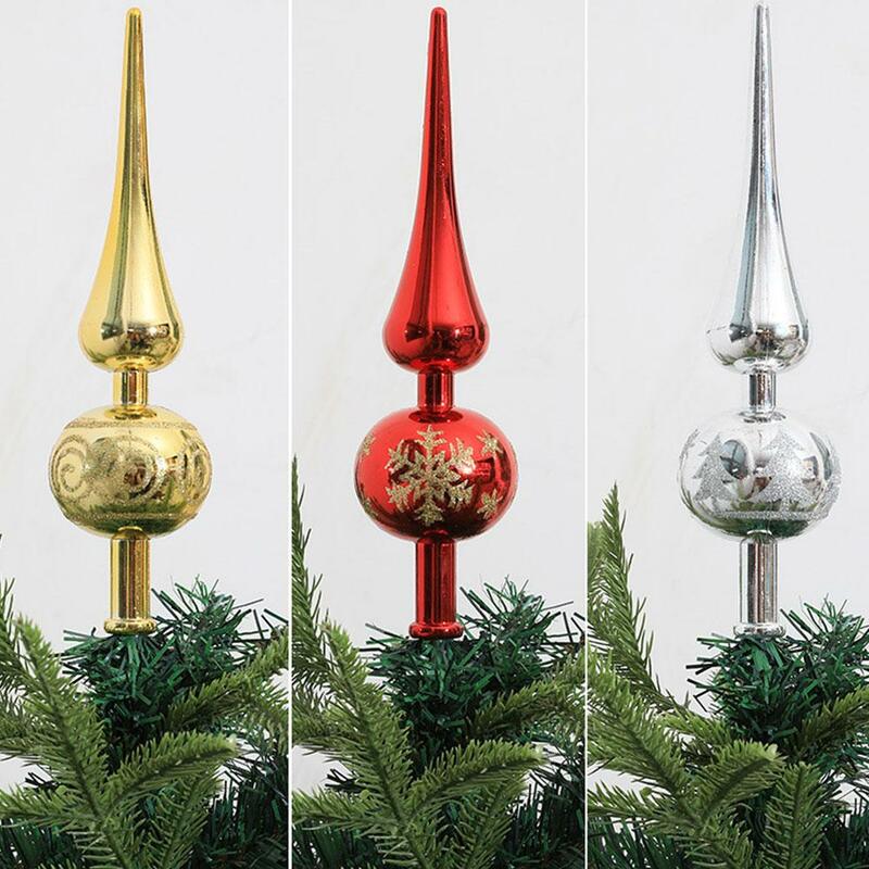 1pc Christmas Tree Topper Plastic Spherical Spherical Xmas Treetop Plastic Party Ornament Items Tree Topper Painted Decorat O6B3