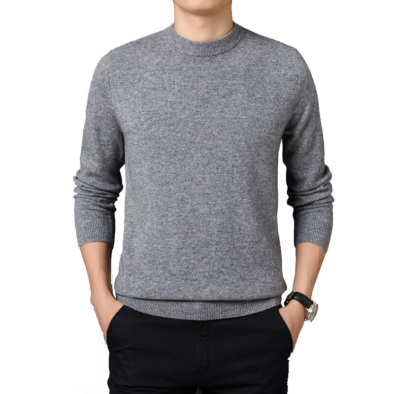 Мужской теплый и удобный пуловер с длинным рукавом, свитер с круглым вырезом, мужская одежда