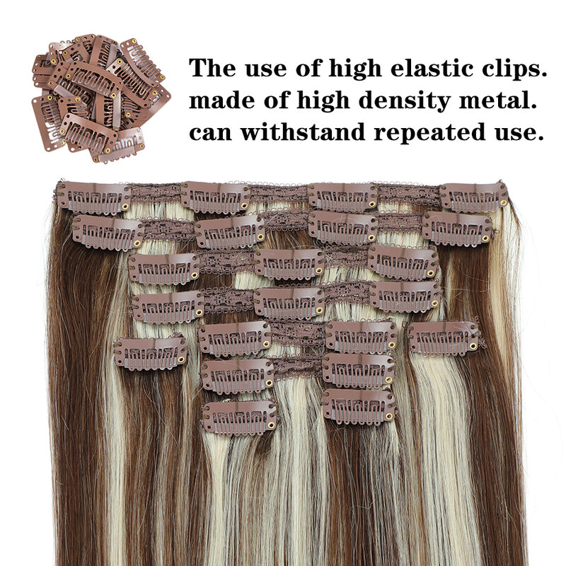 160-200Grams Clip In Hair Extension 100% Remy Human Hair Balayage Clip-On HairPiece Full Head 14-28 Inch For Salon Suppl