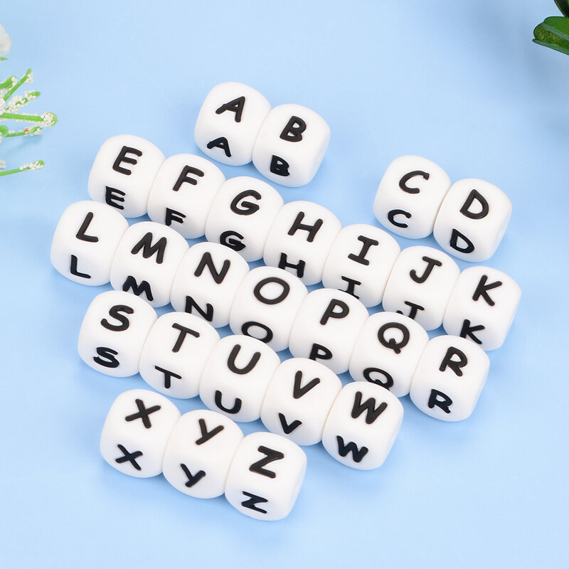 Lovac 10 buah/lot kalung gelang manik alfabet silikon Inggris manik-manik alfabet DIY manik-manik alfabet silikon 12MM