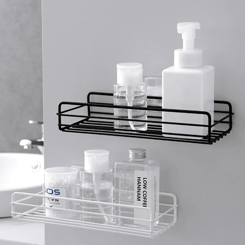 Bathroom Shelf Wall Mounted Corner Storage Shelves Shampoo Holder Cosmetic Rack Iron Shower Drain Basket Bathroom Organizer