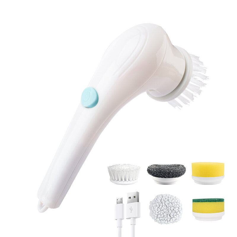 Wireless Electric Cleaning Brush with 5 Replaceable Brush Heads Housework Kitchen Dishwashing Brush Bathtub Tile Spin Cleaning