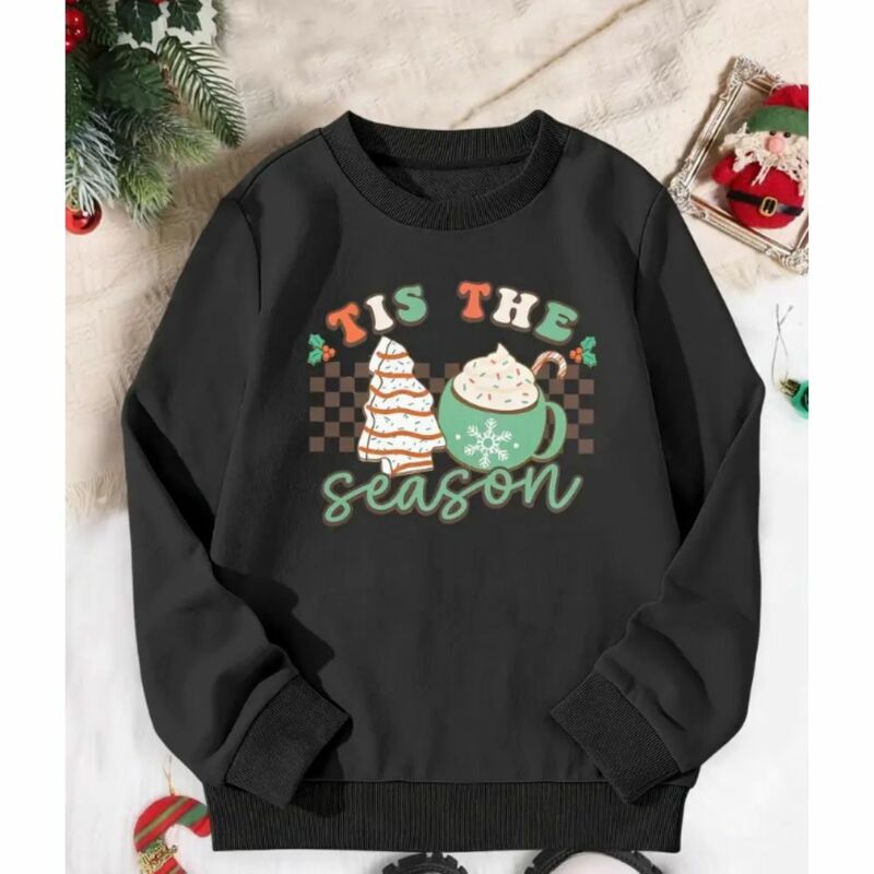 Kerst ''Tree & Cup'' Print Pullover Meisjes Vakantie Casual Losse Sweatshirt Met Lange Mouwen Tops Kleding Geschenken