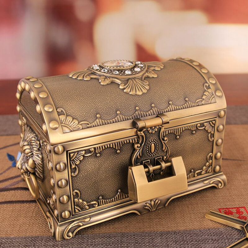 صندوق تخزين المجوهرات النمط الصيني مع قفل ودرج ، ومكافحة الأكسدة الأقراط الجميلة ، الزفاف وهدية عيد ميلاد
