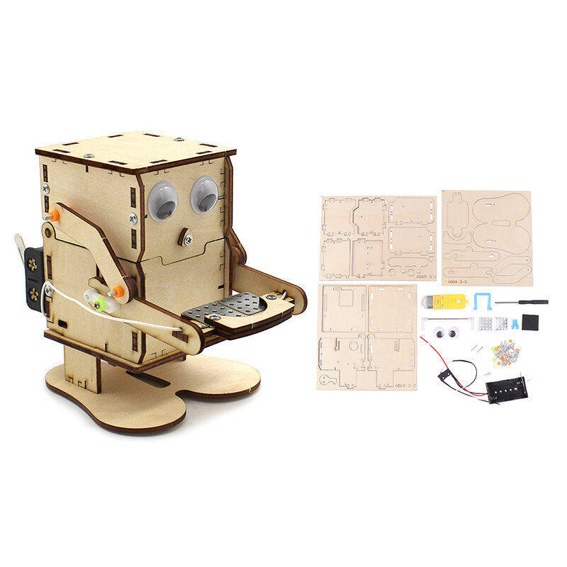 Roboter essen Münze Holz DIY Modell Lehre Lernen Stiel Projekt Kit für Kinder Wissenschaft Experiment Bildung Spielzeug Holz montieren Kit