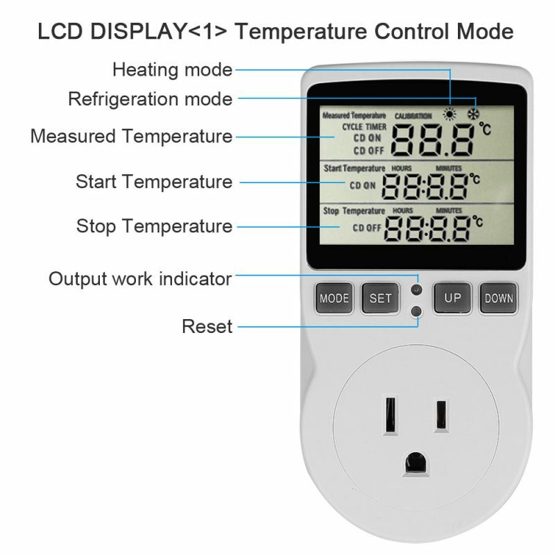Contrôleur de température numérique avec minuterie, prise de courant, sonde de capteur, chauffage et refroidissement, EU US et FR