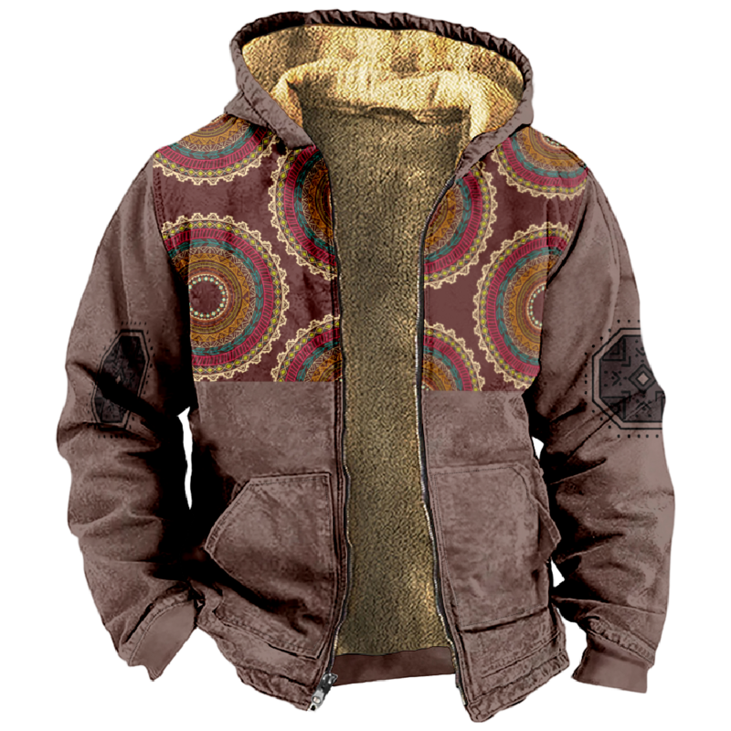 Aztecka wzór Vintage bluza z kapturem 2023 nowy nadruk z długim rękawem bluza z zamkiem płaszcz ze stojącym kołnierzem kobiet na zimę