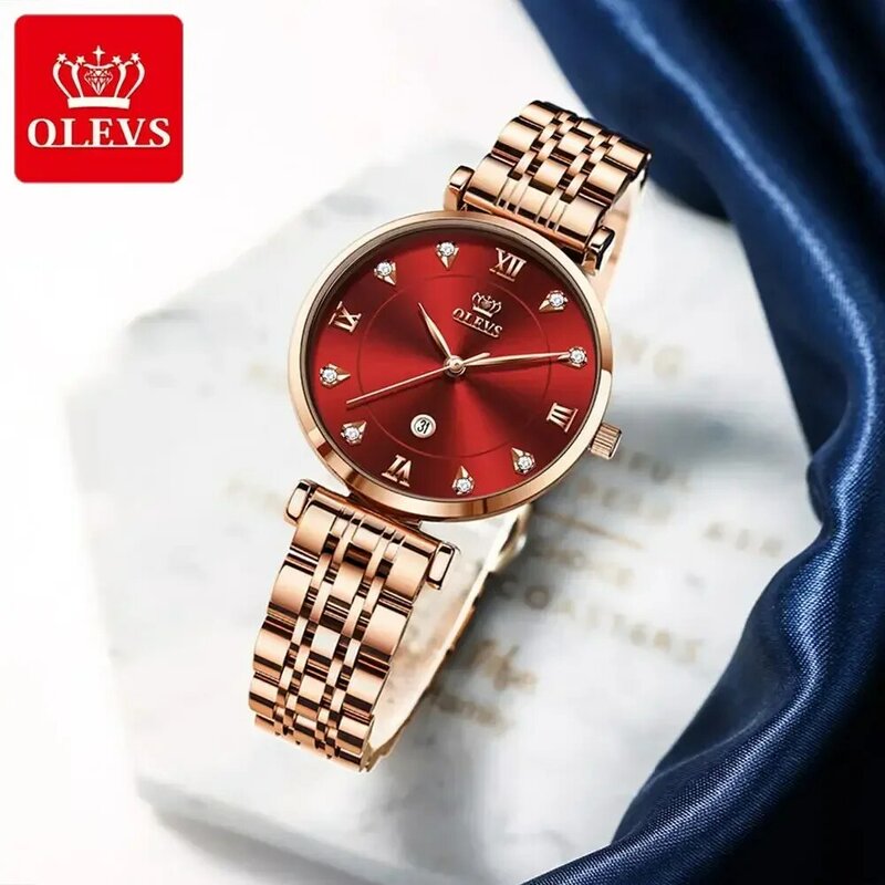 OLEVS-Relógio de quartzo impermeável feminino, Luxo, Aço inoxidável, Strap, Data, Relógio, Moda, Top Brand, Novo, Mulheres, Lady, 5866