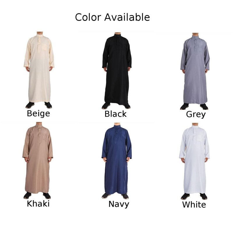 Mode Pria Lengan Panjang Muslim kerah pelaut Arab Timur Tengah warna Solid Islami setelan Muslim Dubai lengan panjang kualitas tinggi