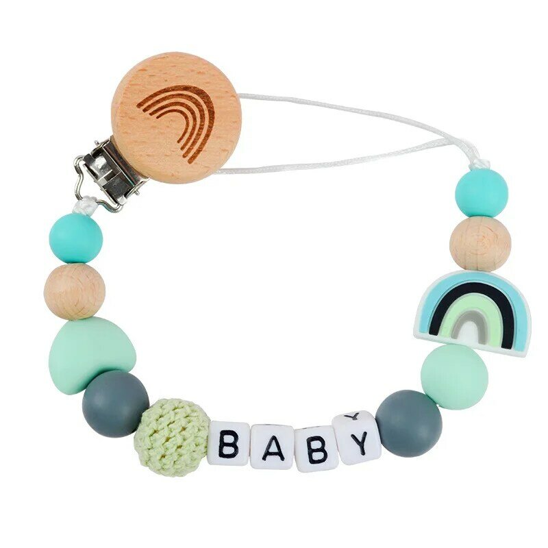 Clip de chupete personalizado con nombre de bebé, cadena hecha a mano, soporte de silicona, cadenas para chupete, regalo para masticar para niños pequeños, accesorios para recién nacidos