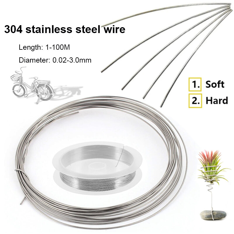 100m-1m Length 304 Stainless steel wire soft/hard steel wire diameter 0.02mm-3mm single-strand binding soft iron wire anti-rust