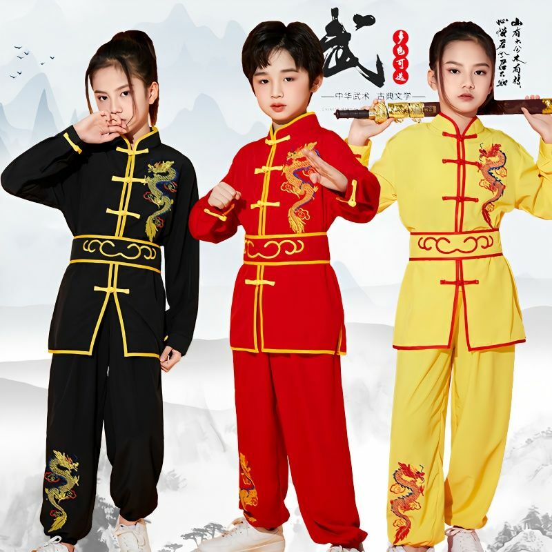 بدلة فنون الدفاع عن النفس مطرزة للأطفال ، بدلة زي الكونغ فو ، بدلة تدريب الووشو ، على الطراز الصيني ، أداء الأطفال ،
