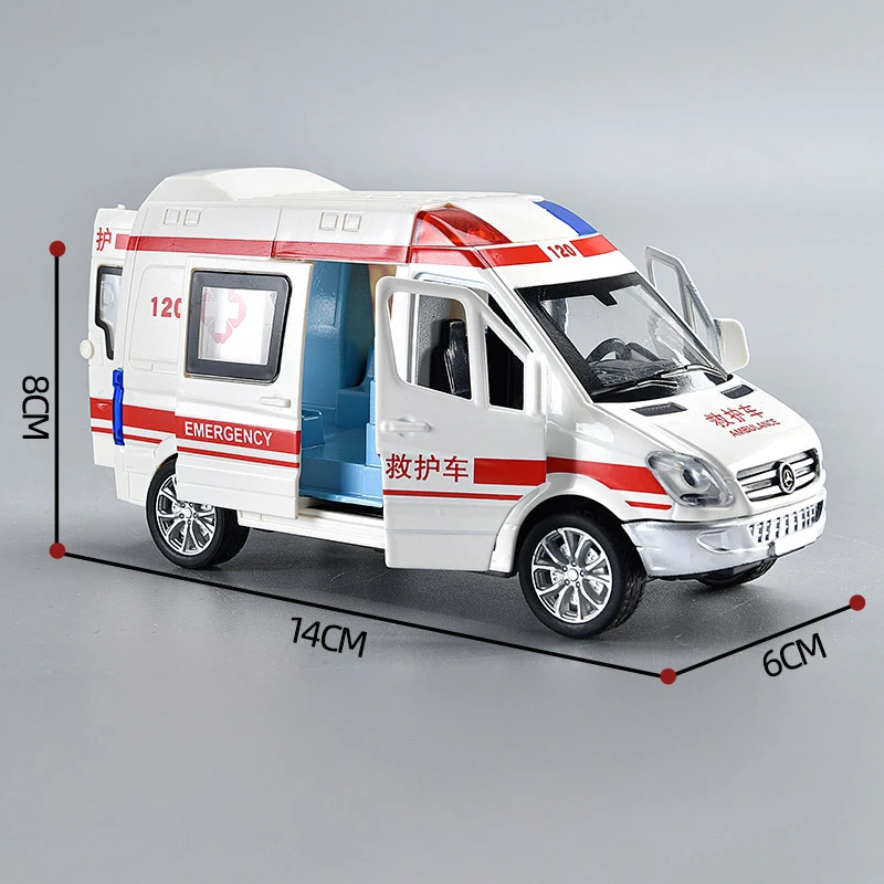 Suara 1:32 dan cahaya tarik kembali Model ambulans, simulasi tinggi pintu ganda Finale mobil mainan anak hadiah ulang tahun