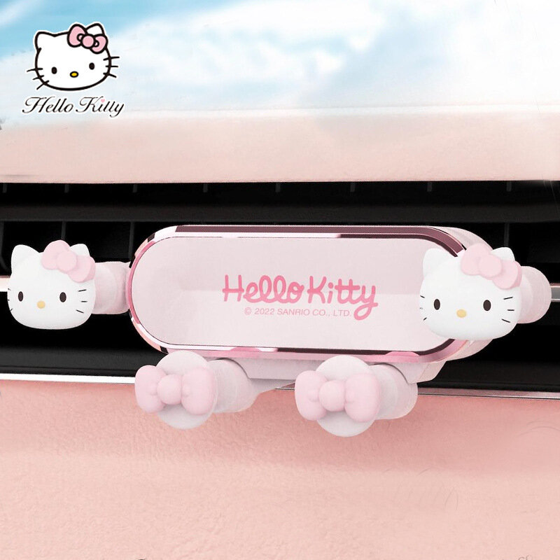 Original hello kitty gravidade carro suporte de navegação dos desenhos animados do telefone móvel tomada ar tipo universal kawaii rosa bom calor
