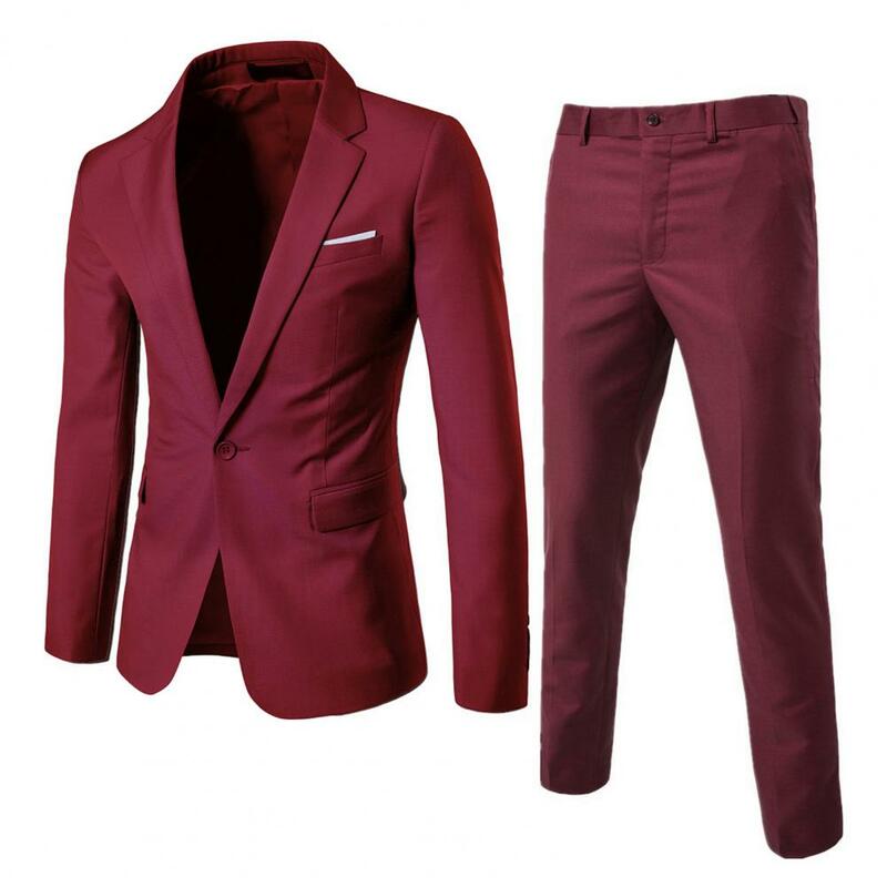Conjunto de traje de negocios para hombre, Blazer de manga larga con solapa y bolsillos de un solo botón, traje ajustado, traje de novio de boda