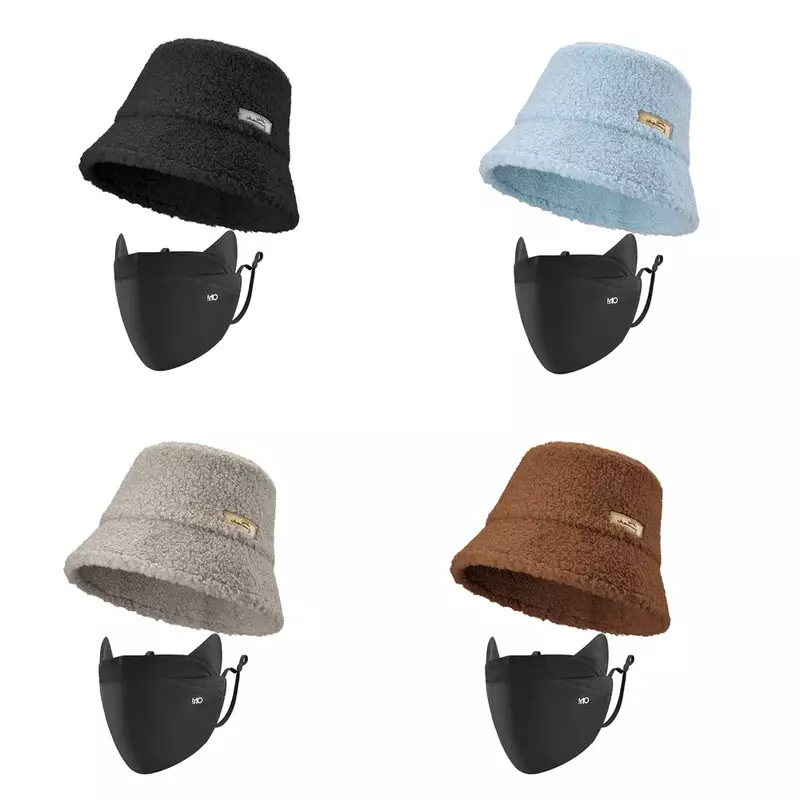 Oh!sunny Bucket Hats Mask Wool Imitation Elegant Large Brim Floppy Flodable Washable Fisherman Hat Women Warm for Winter Outdoor