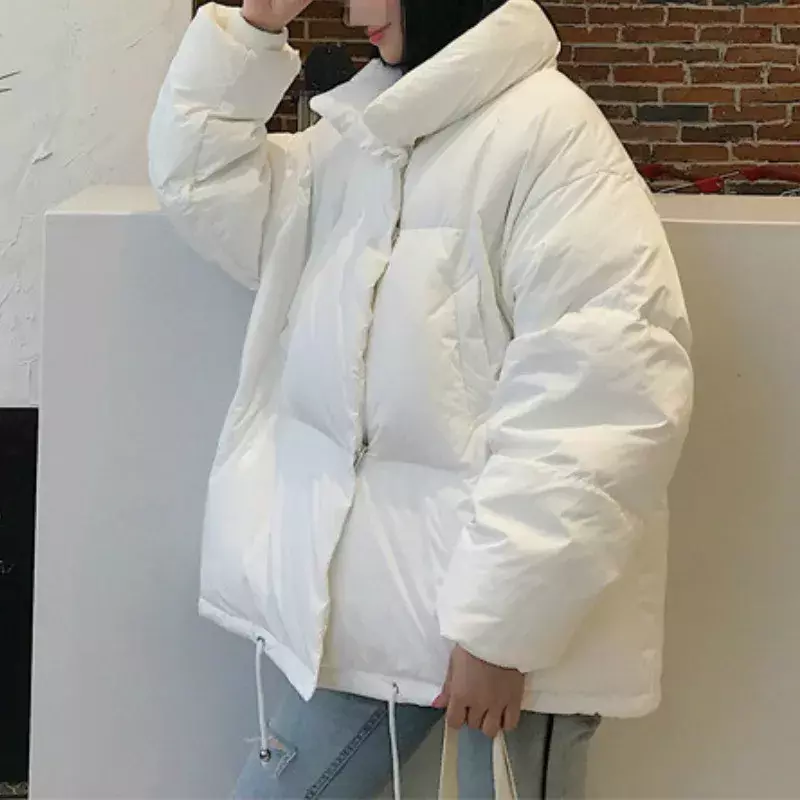 Jaket hangat berkerah untuk wanita, jaket musim dingin kasual ukuran ekstra besar longgar modis bergaya Korea ritsleting Parka pendek untuk wanita