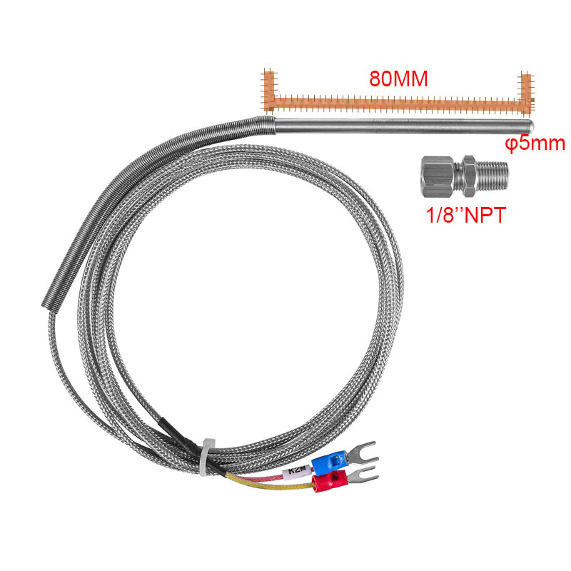 1/8"NPT Movable Probe Stainless Steel K Type Exposed Thermocouple Temperature Sensor 1M-8M Cable Wire For Temperature Controller