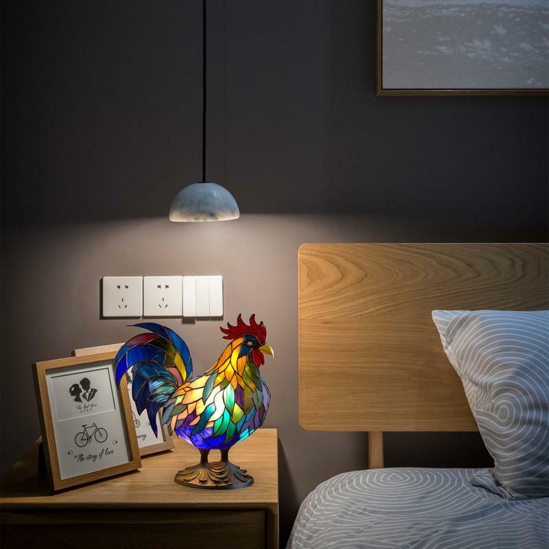 Lámpara de mesita de noche de resina de gallo, vitral de Animal, regalos Retro, decoración del hogar, escultura de Animal, luz nocturna