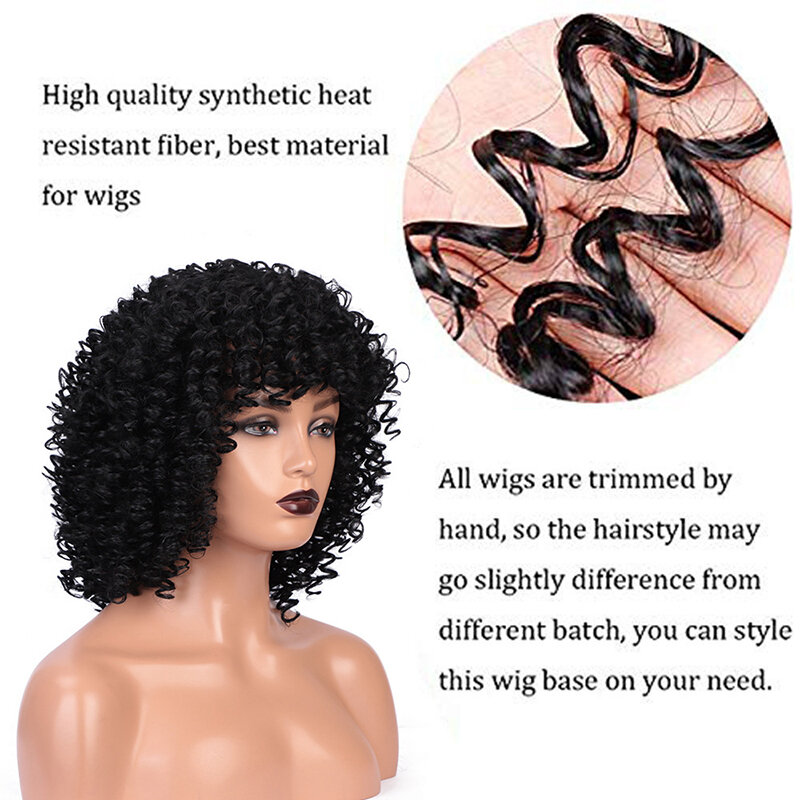 Parrucca lunga Afro riccia con copricapo in rete senza Clip di media lunghezza stile Vintage Bang anni '80 da 14 pollici per uso quotidiano da donna